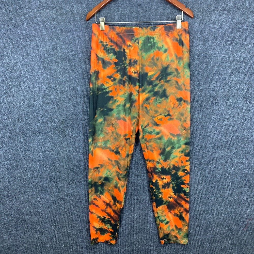 SHEIN Womens XL Tie Dye Leggings Orange Green Black High Rise Stretchy Festival